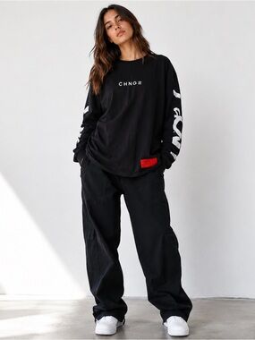 CHNGE Black Long Sleeve Tee with White Logo